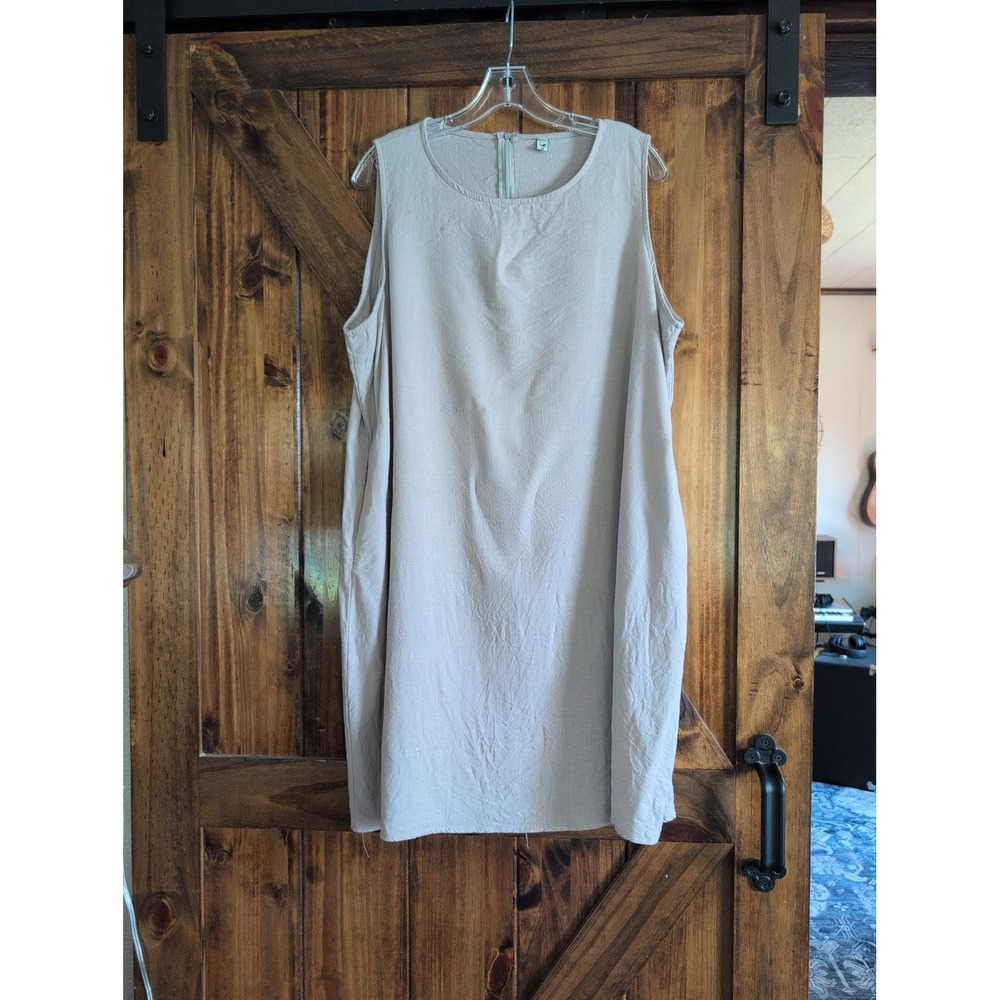 Yidarton Linen Blend Dress Tan Sleeveless w/Pockets Sz 3XL